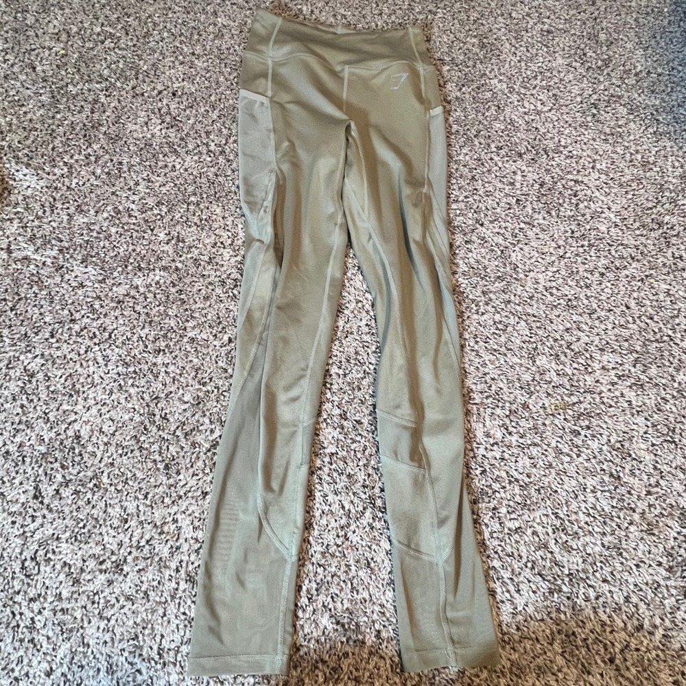 Gymshark Womens Sage Green Mesh Panel High Waisted Pocket Leggings XS